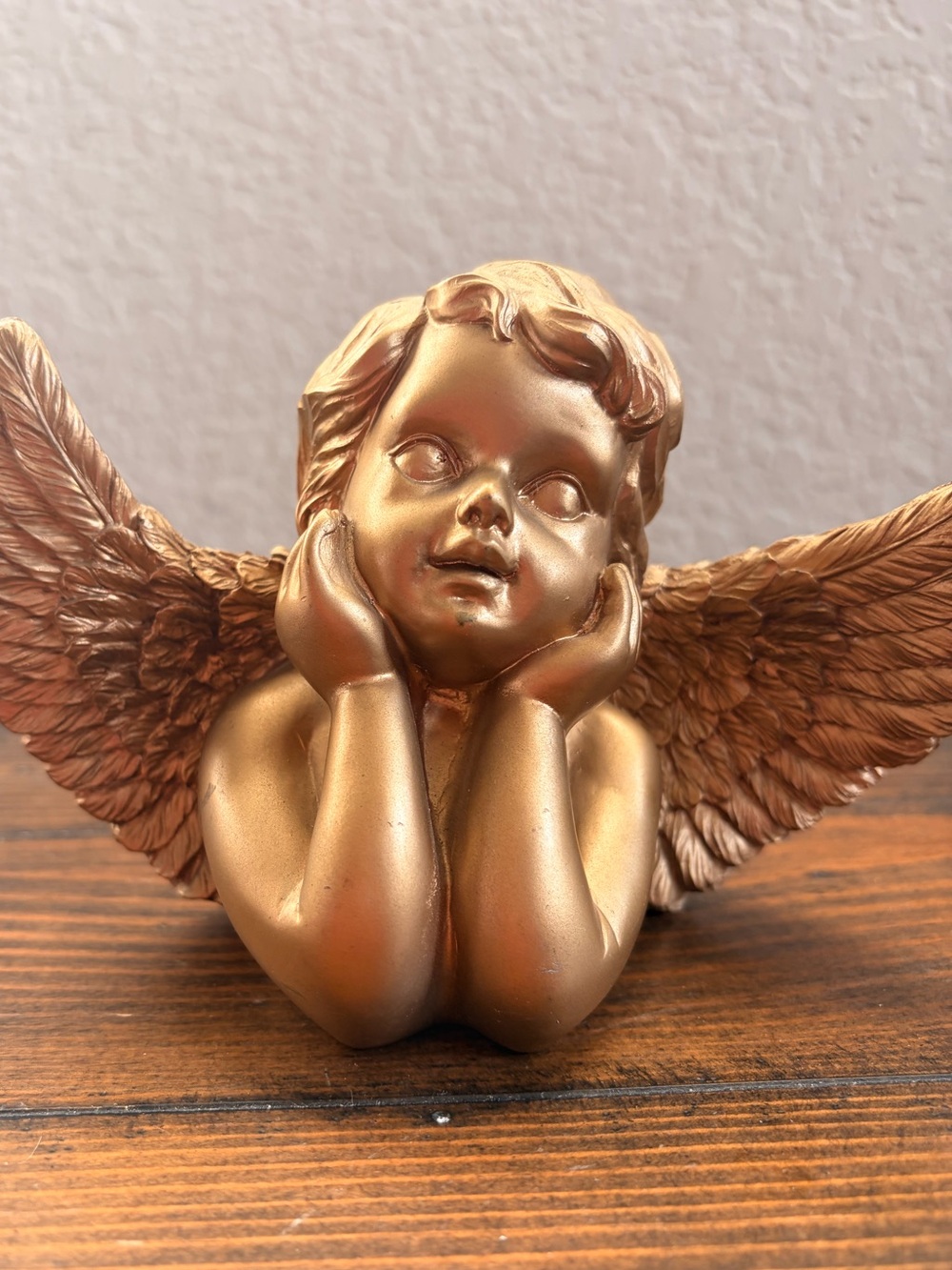 Gold Cherub Angel Figurine Home Art Decor - Decorative Winged Cherub